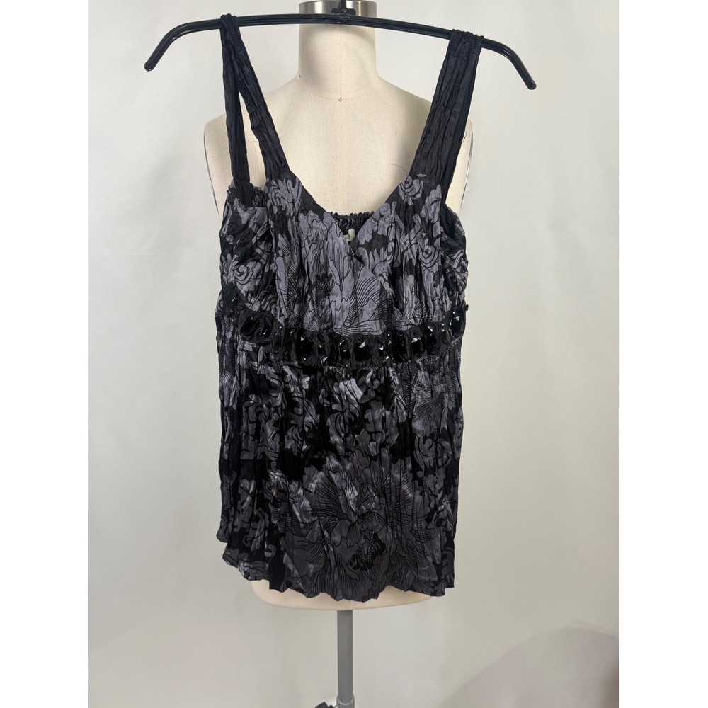 White House Black Market XS Y2k Silk‎ Floral Tank Jewels Whimsigoth Fairy Grunge
